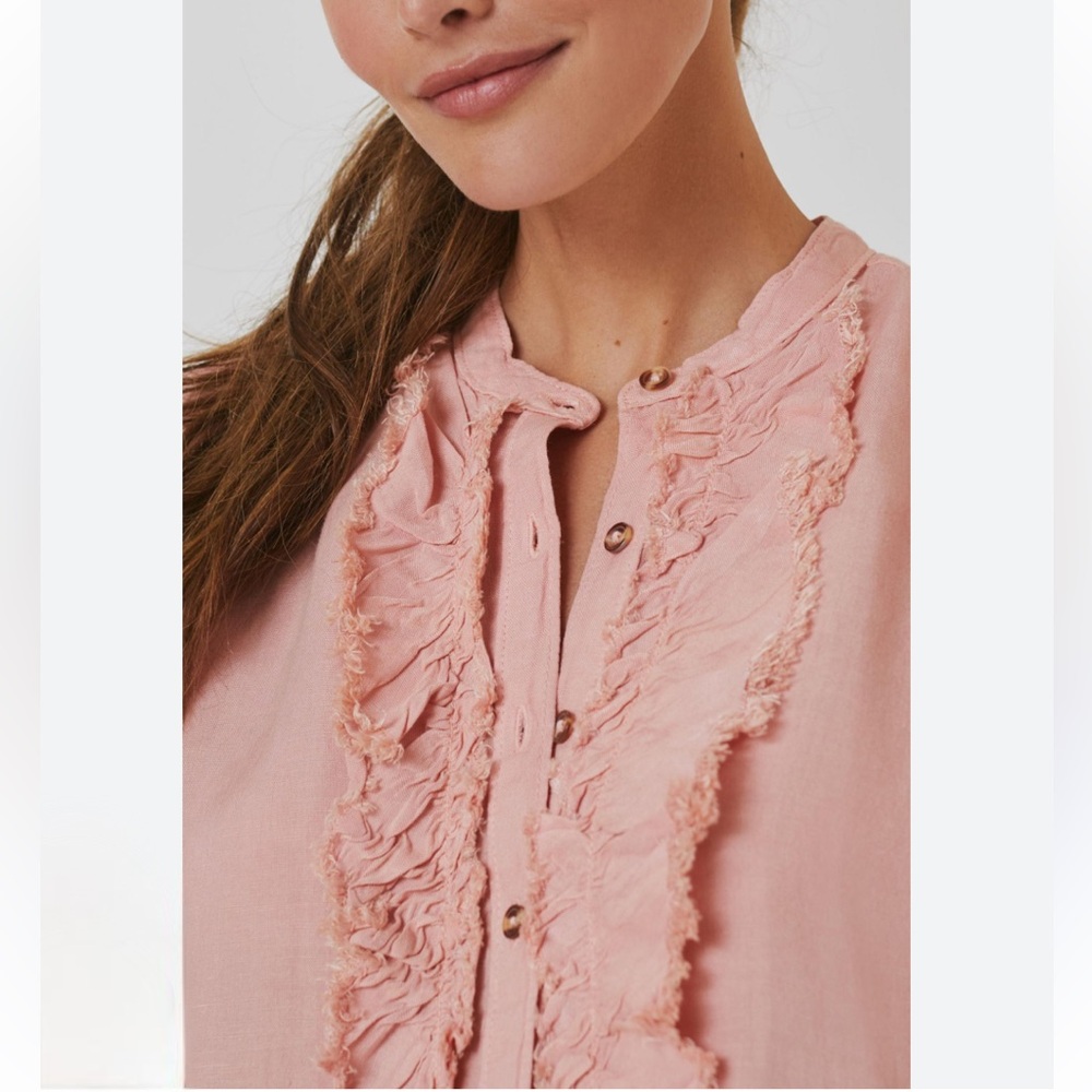 Anthropologie Pilcro linen blend Ruffled Placket Shirt peach - Picture 3 of 13